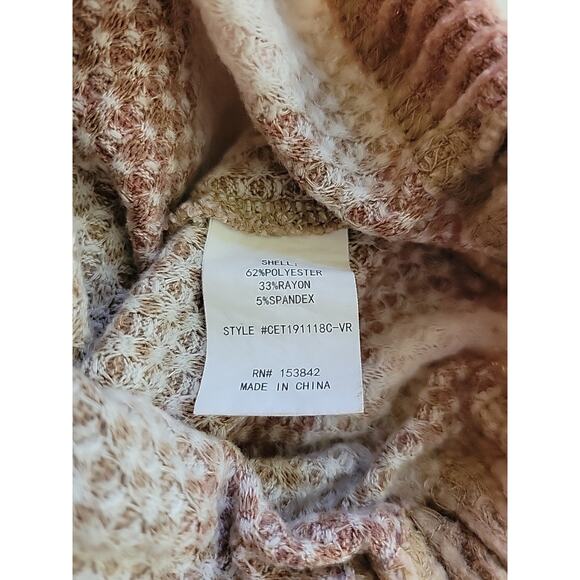 Code X Mode Pink Brown Waffle Knit LS Tie Front Sweater Women's Plus XXL Stretch - Picture 12 of 12